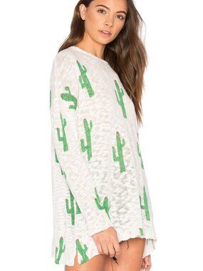 🌵 Show Me Your Mumu Cactus Varsity Sweater White Green Oversized (XL)